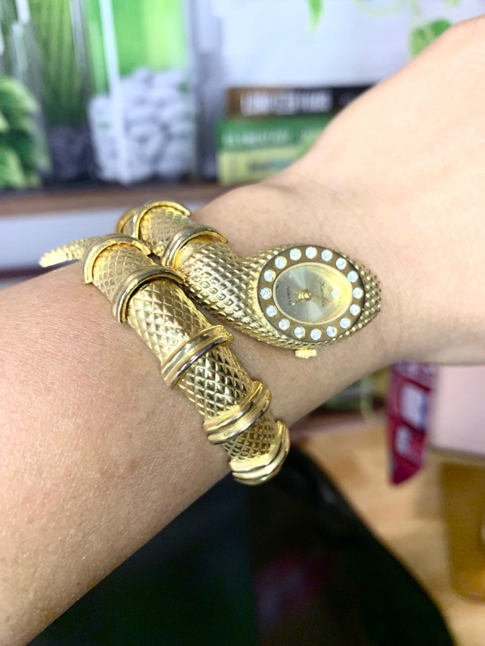 Xanadu Womens Gold Snake Serpentine Wrap Bracelet Watch with Crystal Accents - Picture 6 of 7